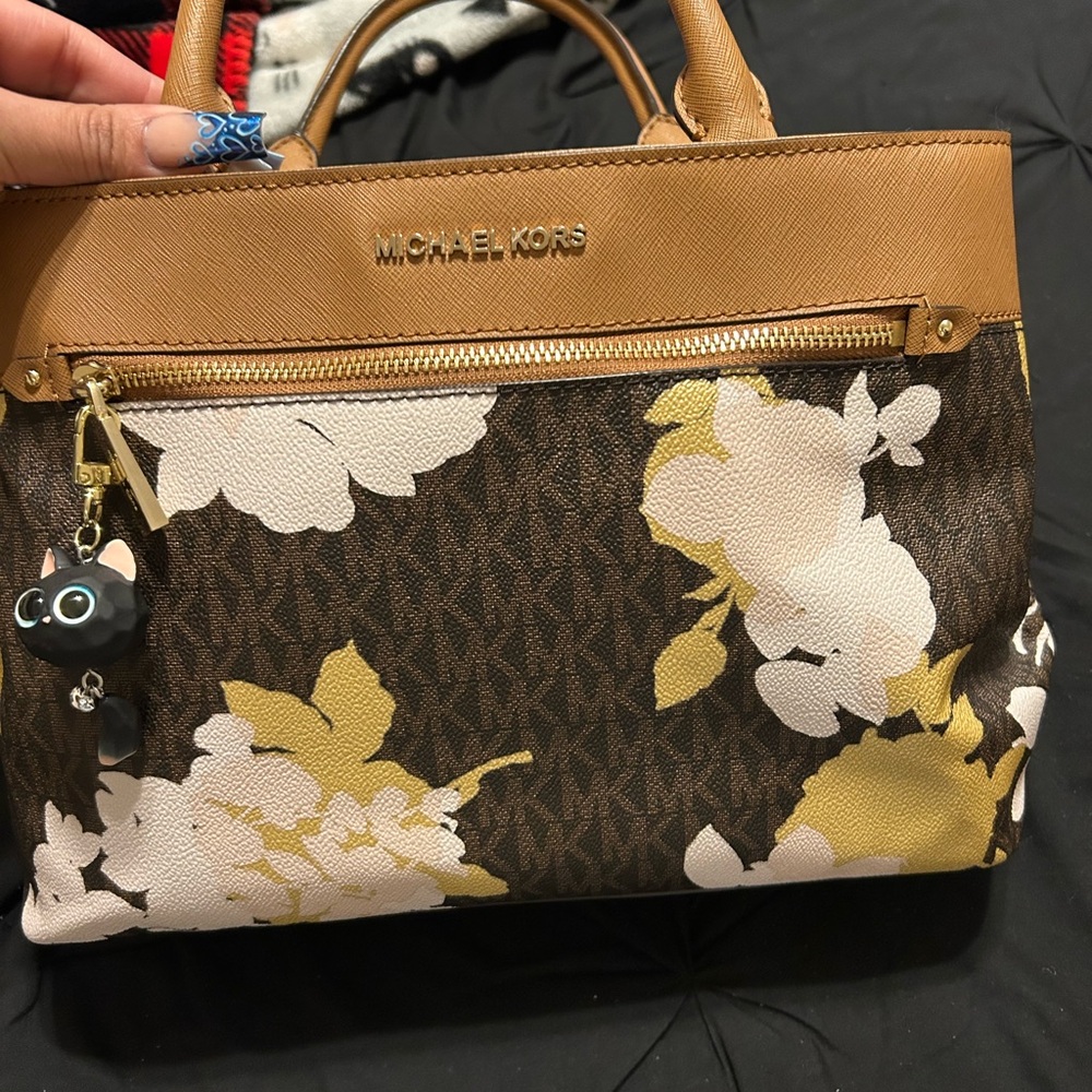 Michael Kors Brown and Tan Floral Satchel